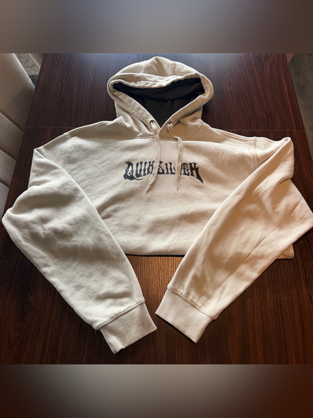 Quiksilver Men’s s Cream Graphic Pullover Waffle Hood Size L